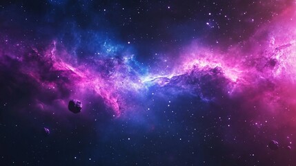 Naklejka premium Vibrant Cosmic Symphony, A Stunning Nebula Landscape with Asteroids