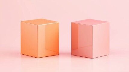 Two cubes of different colors stand side by side against a pink background.