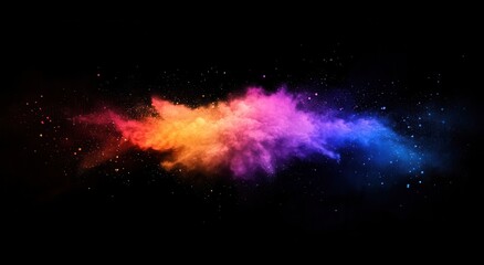 Obraz premium Vibrant Abstract Color Explosion in Space with Dusty Clouds and Stars on Black Background for Artistic and Creative Projects
