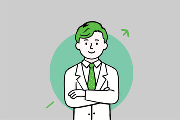 Fototapeta premium Confident Man: Arms Crossed, Directional Arrow, Business Concept and Presentation. 