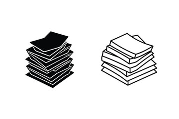 Obraz premium Stack of Papers, Documents, Files, Icon, Black, White, Line Art, Illustration, Office Supplies, Organ