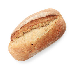 Whole loaf of freshly baked bread isolated on white, top view