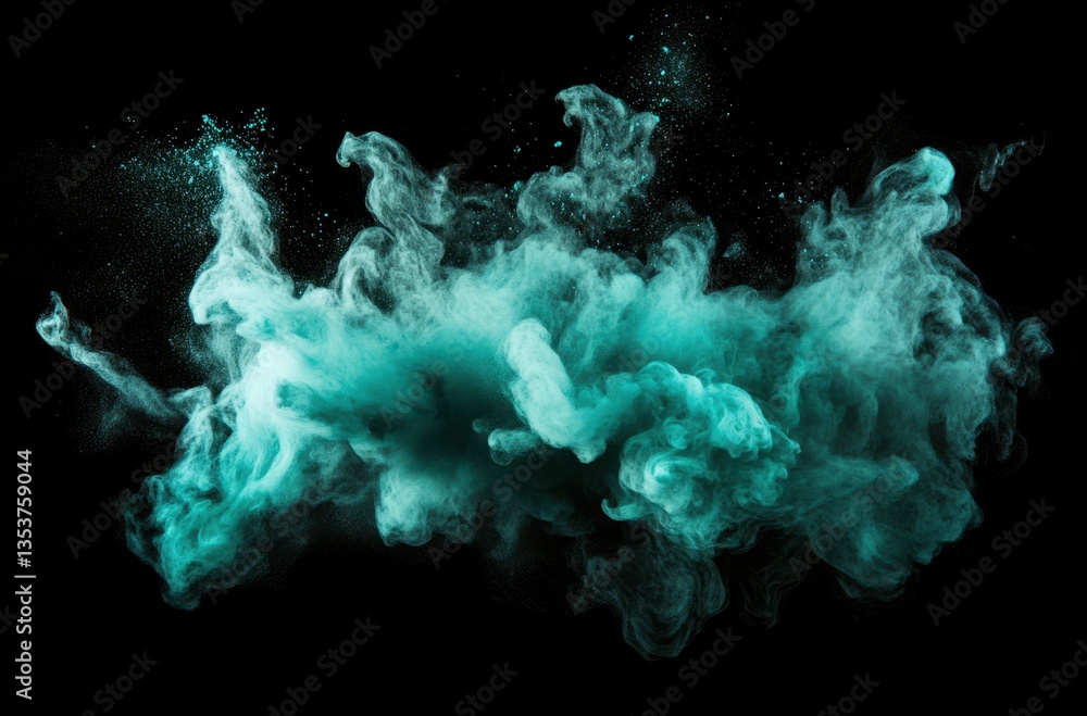 Poster vibrant abstract smoke plume on black background with sharp edges and ethereal swirls creating a dre