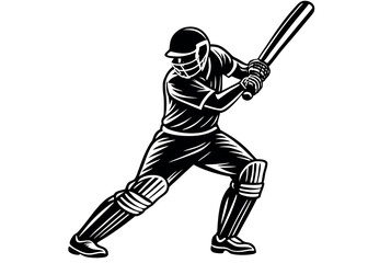 Naklejka premium Cricket Batsman Swinging for a Shot , black colour vactor