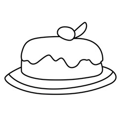Cute cartoon hand drawn vector simple cake outline.