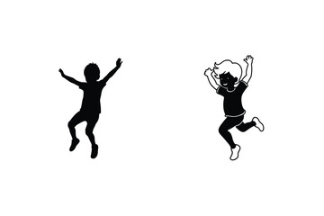 Happy Jumping Boy Silhouettes Playful Child Action Vector Graphics