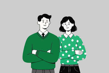 Fototapeta premium Confident Pair: Arms Crossed, Teamwork and Collaboration, Business Presentation Concept. 
