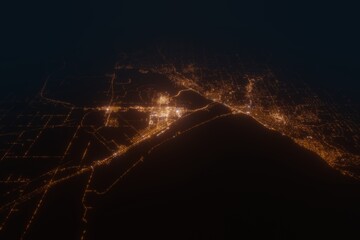 Aerial view on Duluth (USA) from east. Satellite view on modern city at night