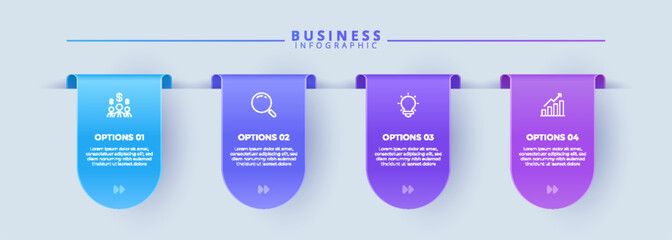 Infographic template featuring 4 steps with icons, designed for business concepts. Ideal for presentations, banners, workflow layouts, process diagrams, flowcharts, and data visualization.