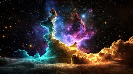 Fototapeta premium Bright, abstract cosmic background with colorful stars and deep-space nebula effects.