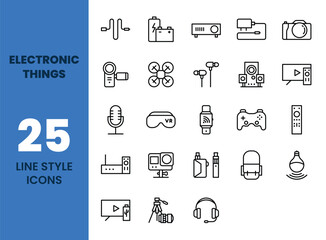Electronic things icon set with outline style