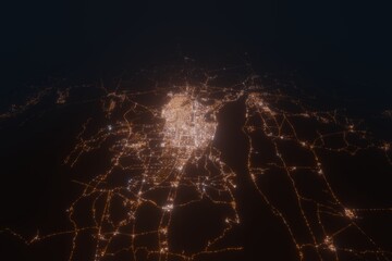 Aerial view on Mandalay (Myanmar) from north. Top view on modern city at night from space © Hairem