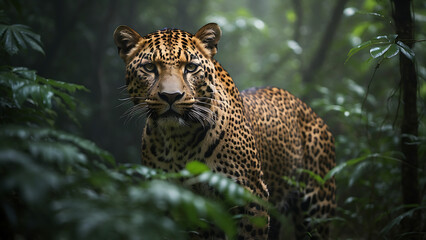 Majestic Sri-Lankan Leopard in Misty Jungle