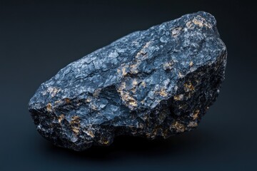 A dark colored stone object with golden flecks on its surface