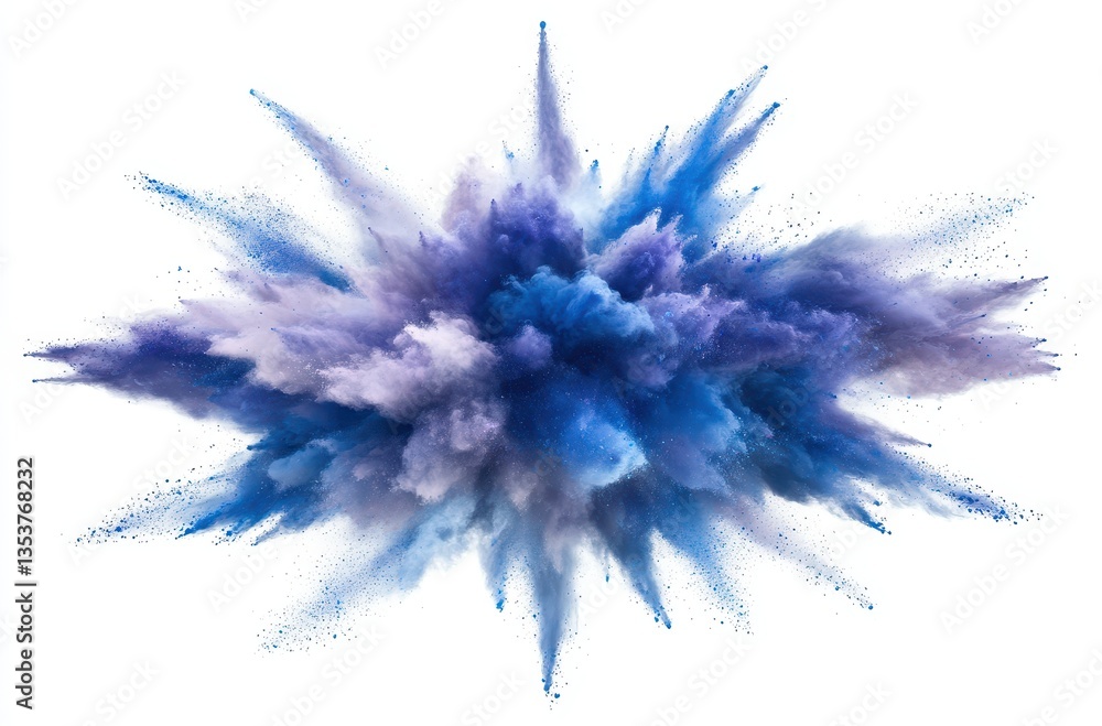 Poster vibrant blue and purple powder explosion with dynamic texture and fluid movement creating a stunning