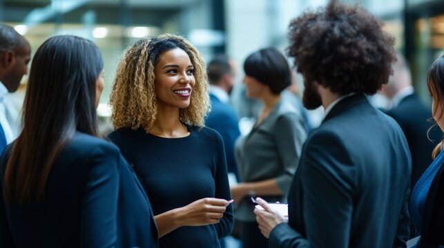 Business Professionals Engaging in Networking Conversation at Event