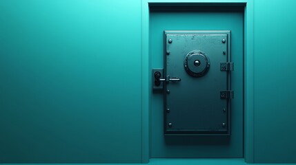 "Dark Steel Safe Against Teal Background – A Secure & Modern 3D Render