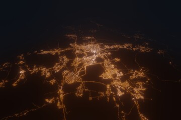 Aerial view on Mecca (Saudi Arabia) from east. Top view on modern city at night from satellite © Hairem