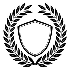 Obraz premium Shield with Laurel Wreath and Star – Black and White Heraldic Emblem for Security, Prestige, and Victory