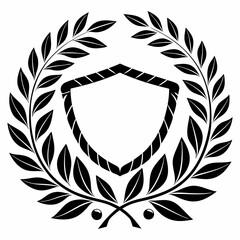 Fototapeta premium Shield with Laurel Wreath and Star – Black and White Heraldic Emblem for Security, Prestige, and Victory