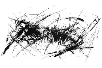 Abstract black dark scribbles and white chaotic design with tangled and overlapping lines isolated on white and transparent background