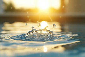 Water drop splash with sunlight