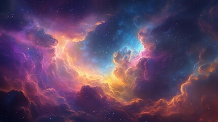 Obraz premium A mesmerizing cosmic landscape filled with vibrant colorful nebulae and distant shining stars