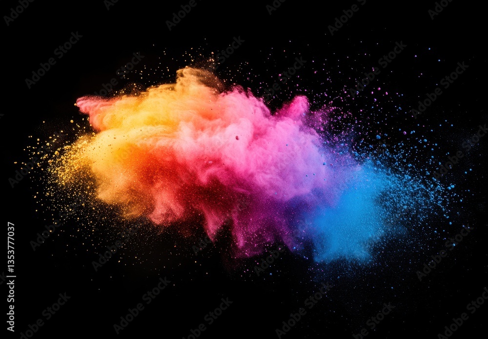 Poster vibrant color explosion against black background creating stunning visual contrast with splashes of 
