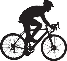 Fototapeta premium Black cyclist silhouette pedals a mountain bike, a vector sport illustration