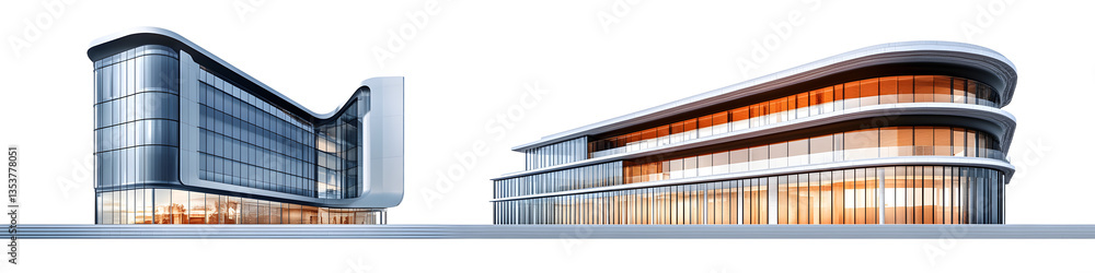 Poster architectural element of m modern building isolated on transparent background,