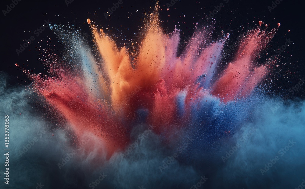 Aufkleber vibrant color explosion in dark background creating artistic abstract clouds and swirls of powdery p