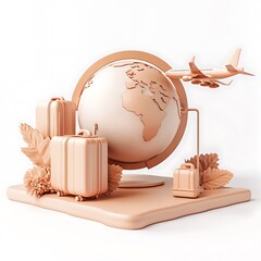 A stylized illustration of global travel with several related elements