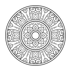 Circular pattern in form of mandala with flower for Henna, Mehndi, tattoo, decoration. Decorative ornament in ethnic oriental style. Outline doodle hand draw vector illustration.