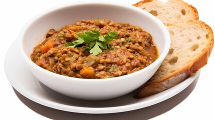 Delicious and Nutritious Lentil Stew Served with Fresh Bread, Packed with Flavorful Vegetables and Herbs, Perfect for a Hearty Meal or Comfort Food Option
