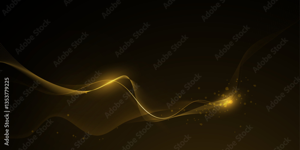Poster vector abstract motion of curve lines, light shiny, glow effect. illustration design. bright gold wa