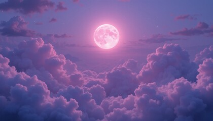 Fototapeta premium Enchanted Pink Moonlit Sky Lavender Clouds and Soft Moonlight