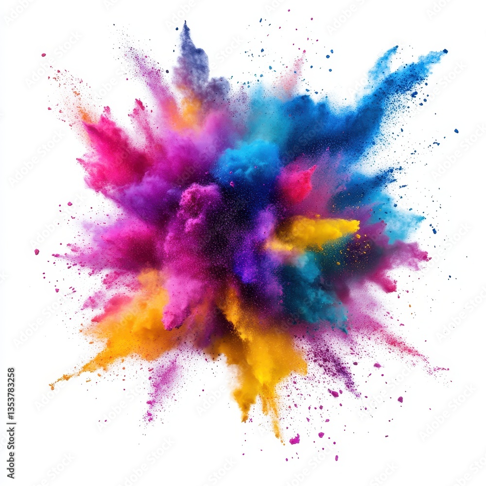Poster vibrant color explosion revealing dynamic patterns of powdered pigments in a spectacular display of 