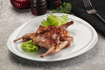 Grilled quail in the plate