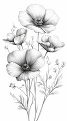 Monochrome Botanical Poppy Illustration