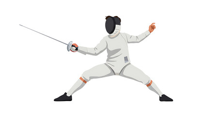 Fencer Attacking with Foil in Prepared Stance Ready for Action