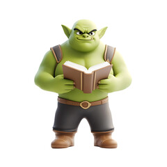Green Ogre Character Holding Book