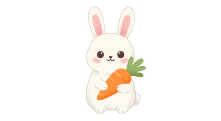 Fototapeta premium Cute White Bunny Holding Carrot Illustration on Clean White Background