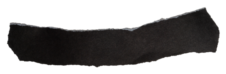 Isolated torn black stripe of matte paper on white background	