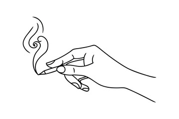 Hand holding burning incense stick, fragrant smoke swirls