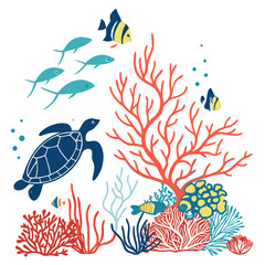 Obraz premium Great Barrier Reef Vector Illustration with Tropical Fish and Coral. Marine conservation campaigns, tourism advertisements, educational materials
