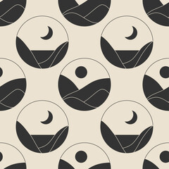 Seamless pattern of trendy minimalist landscape abstract contemporary collages