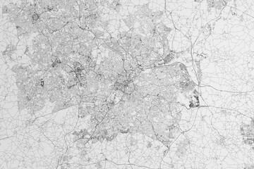 Map of the streets of Birmingham (UK) on white background. 3d render, illustration