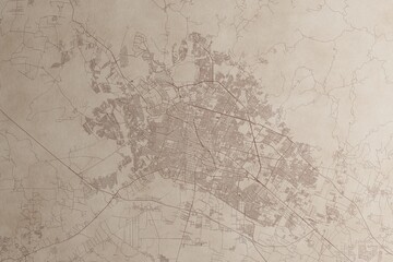 Map of Leon (Mexico) on an old vintage sheet of paper. Retro style grunge paper with light coming from right. 3d render