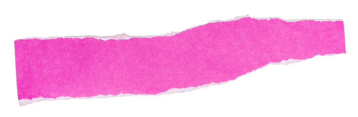 Isolated torn pink stripe of matte paper with copy space on white background