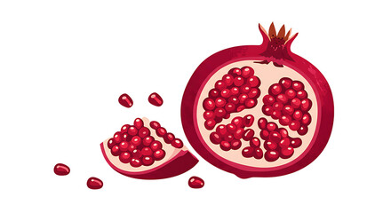 Sliced Pomegranate Illustration Showing Seeds on White Background for Healthy Eating